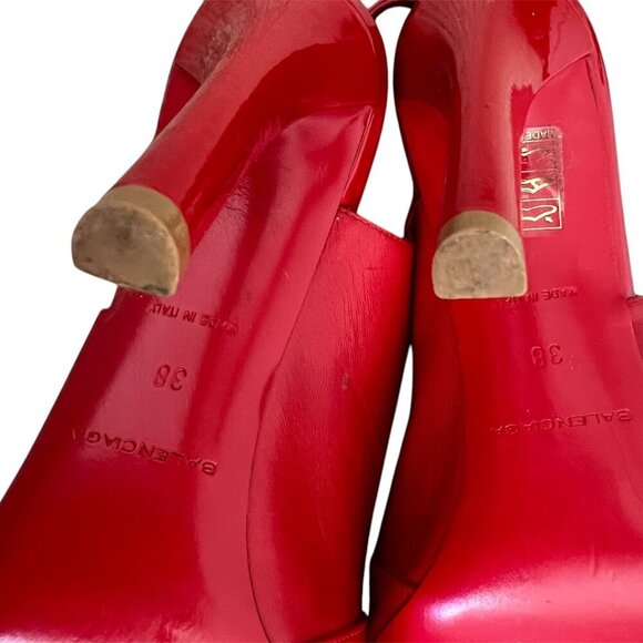 Balenciaga Womens Stilettos Heels Open Toe Slingback Patent Leather Red Size 38 - Picture 5 of 6